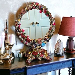 ONE OF A KIND!! Vintage Estate Large Embellished Tabletop Standing Mirror